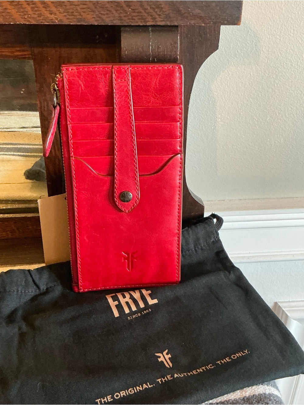NWT Frye Melissa Leather Snap Card Wallet Red Retail $98 - Picture 12 of 13